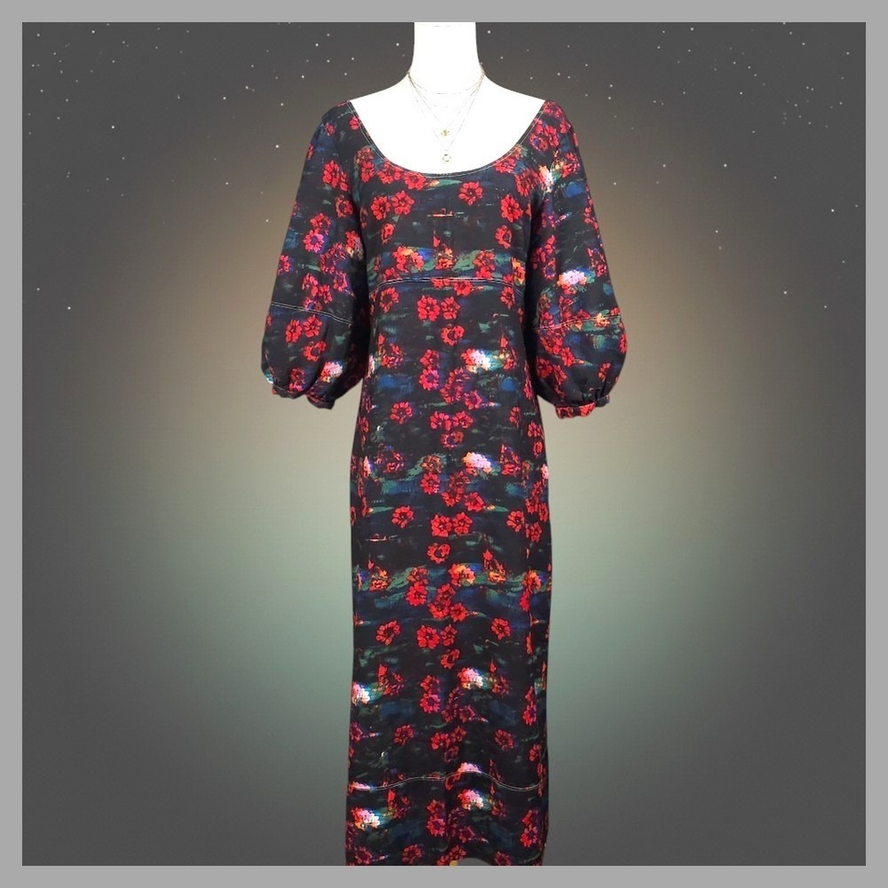 Rachel Comey x Target Dark Floral Midi Dress 8 Puff Sleeve Romantic Goth